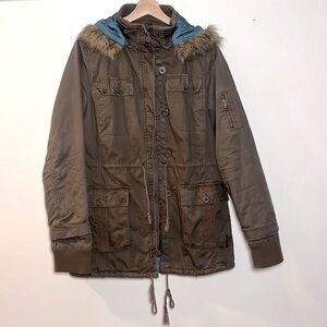 Empyre Women’s Brown Distressed Cargo Jacket with Hood